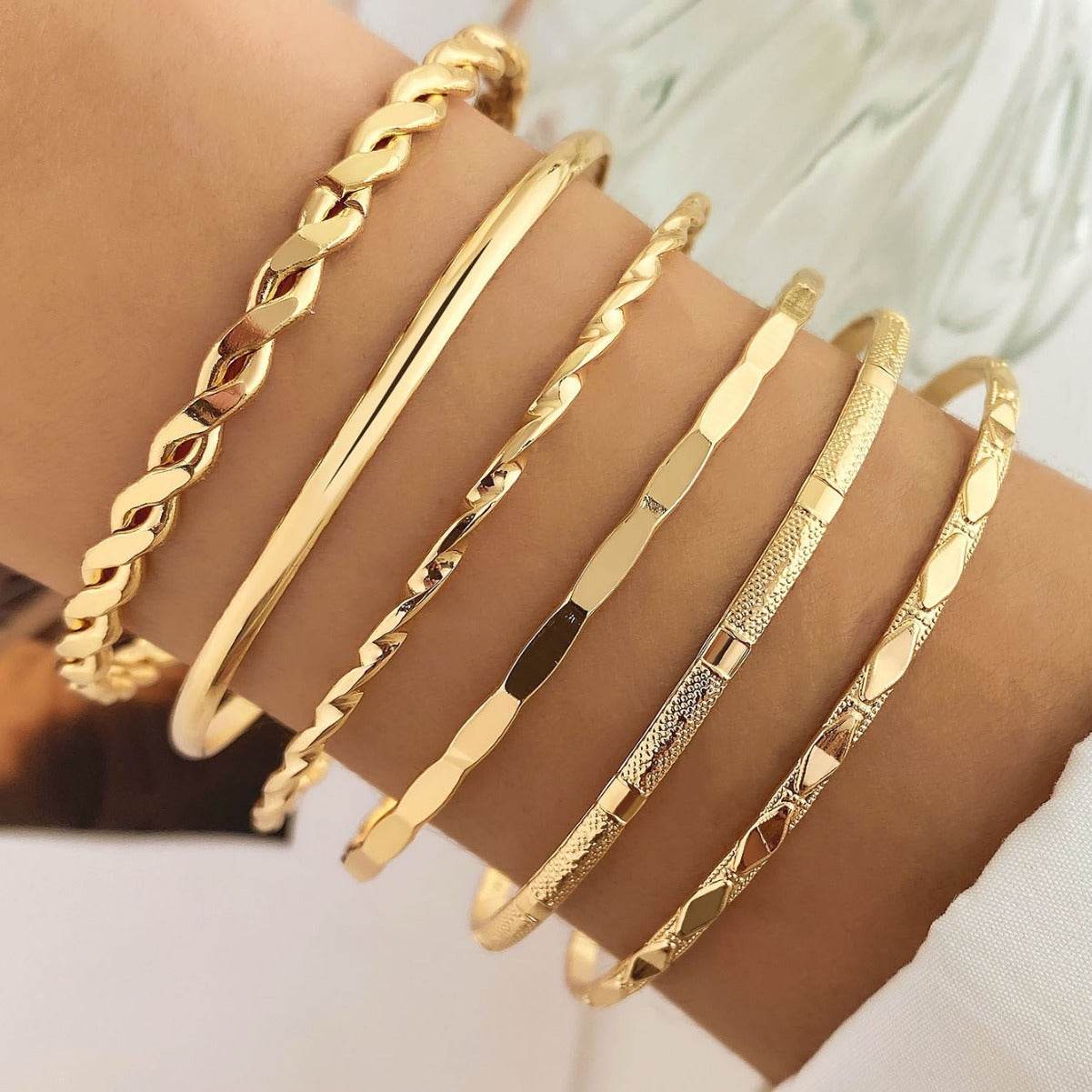 Bohemian Metal Chain Bracelet Set For Women Geometric Gold Color Thick Link Chain Bangle Female Fashion Jewelry - Mubimart