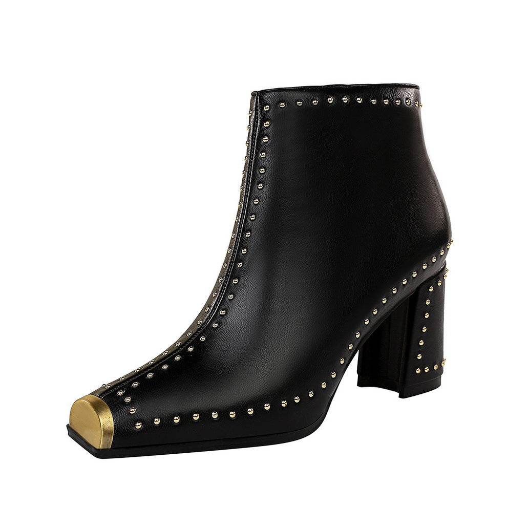 Square toe rivet booties - Mubimart