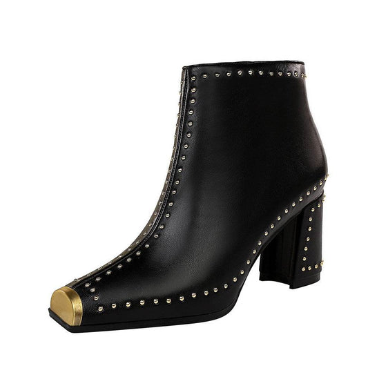 Square toe rivet booties - Mubimart