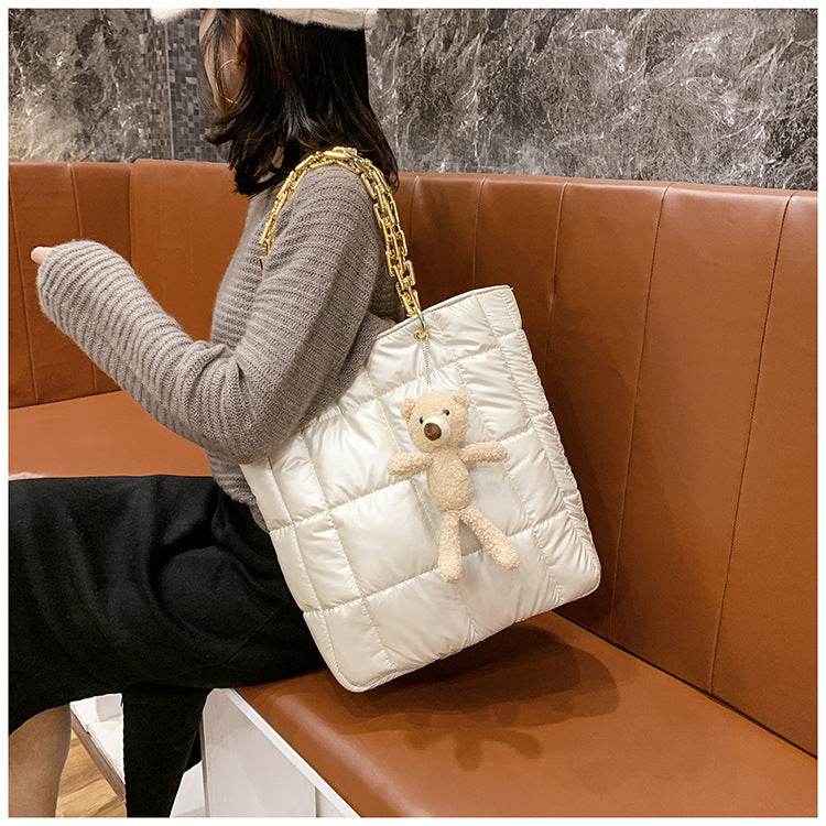Thick Chain Tote Bags for Women Leather Big Shoulder Bag Ladies Large Capacity Shopper Purse Luxury Handbag - Mubimart