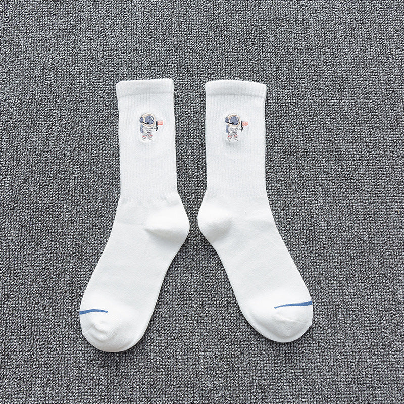 Embroidered cotton socks astronaut all-match socks sports socks - Mubimart -  