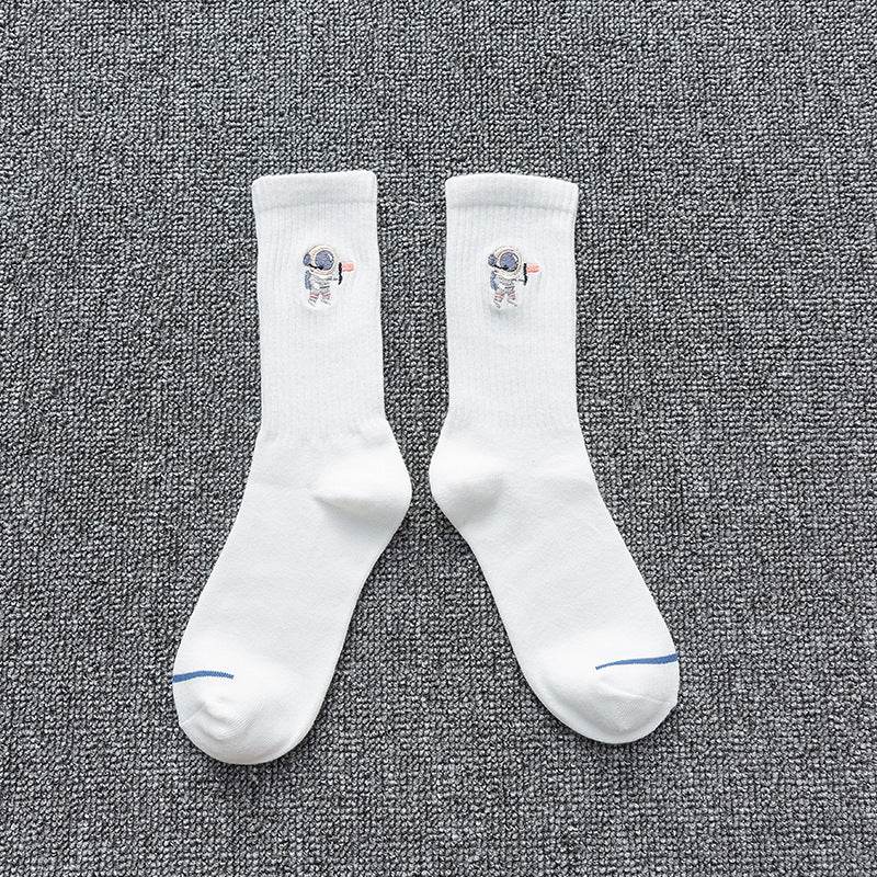 Embroidered cotton socks astronaut all-match socks sports socks - Mubimart