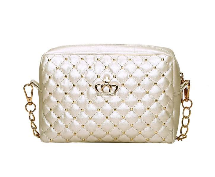 Women PU Crossbody Rivet Chain Shoulder Bag - Mubimart