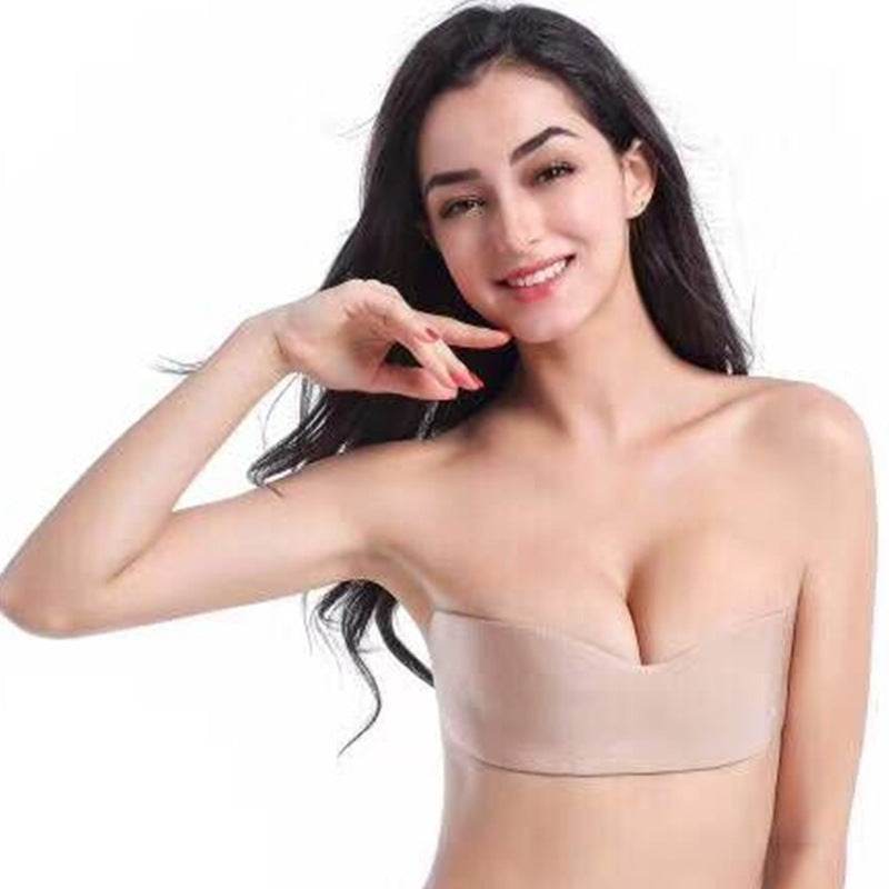 One-piece chest stickers breathable no steel ring invisible bra gathered a word strapless invisible underwear - Mubimart
