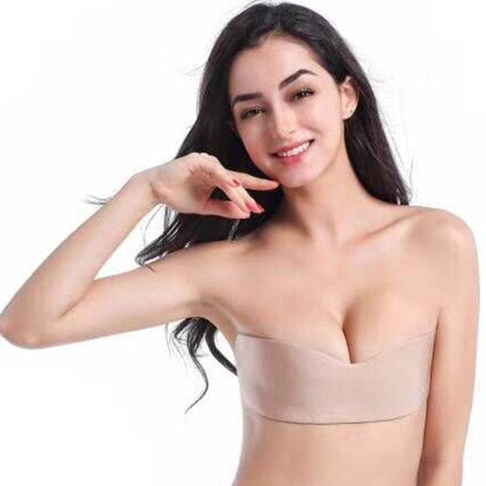 One-piece chest stickers breathable no steel ring invisible bra gathered a word strapless invisible underwear - Mubimart