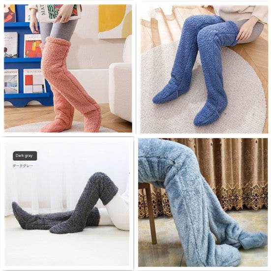 Over Knee High Fuzzy Long Socks Winter Warm Cold Leg Knee Joint Cold-proof Stockings Home Floor Sleeping Socks - Mubimart