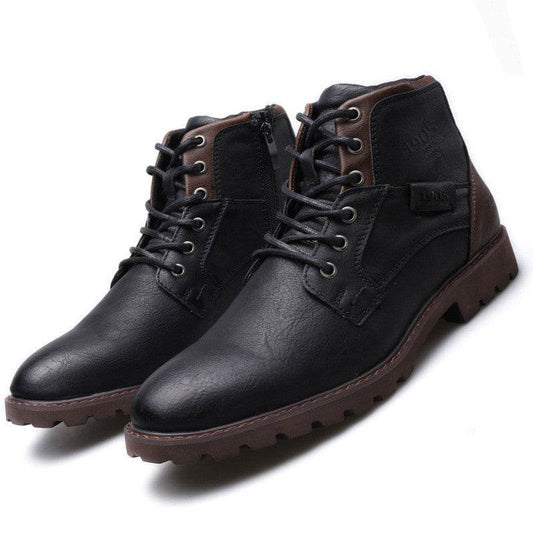 Men Winter Ankle Boots Lace Up Footwear Leather Shoes - Mubimart