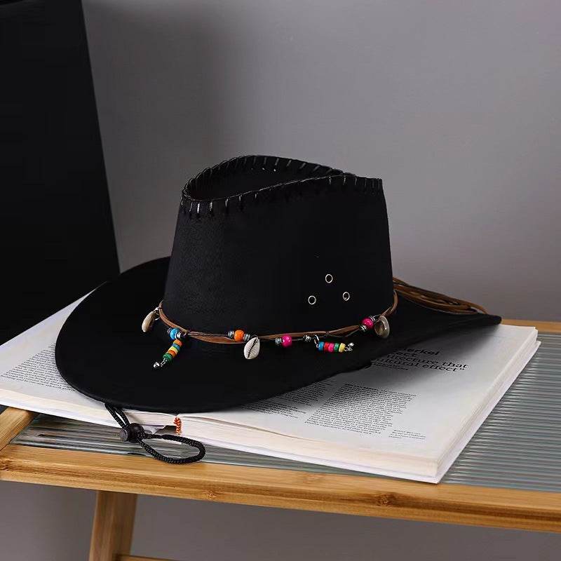 Western Cowboy Hat Men's And Women's Gem Chain Fedora Hat - Mubimart