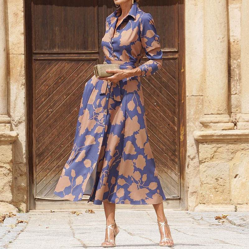 Women's Fashionable Printed Midi Dress - Mubimart