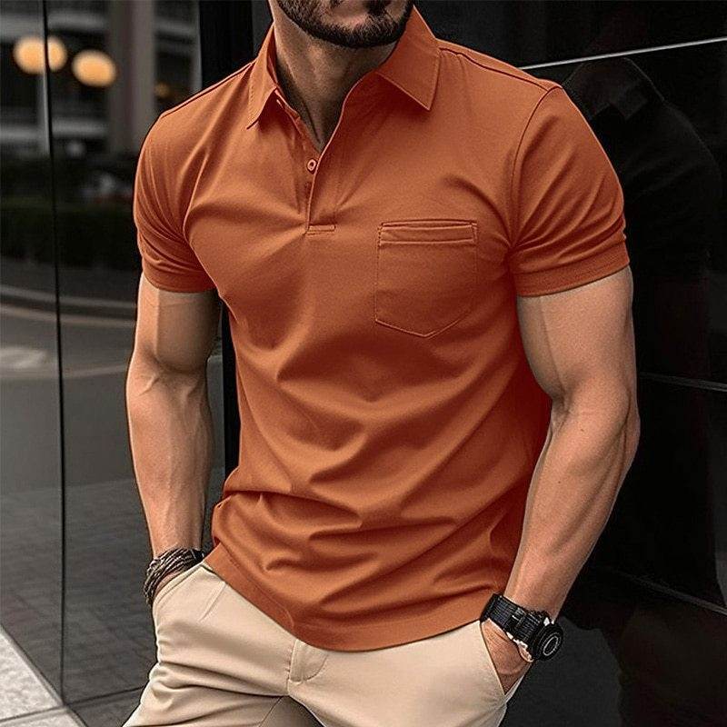 Summer Polo Shirt Chest Pocket Men's Sports Polo Shirt - Mubimart