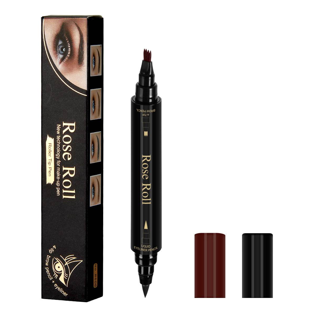 Double Headed Self-adhesive Eyeliner And Four-pointed Water Eyebrow Pencil - Mubimart
