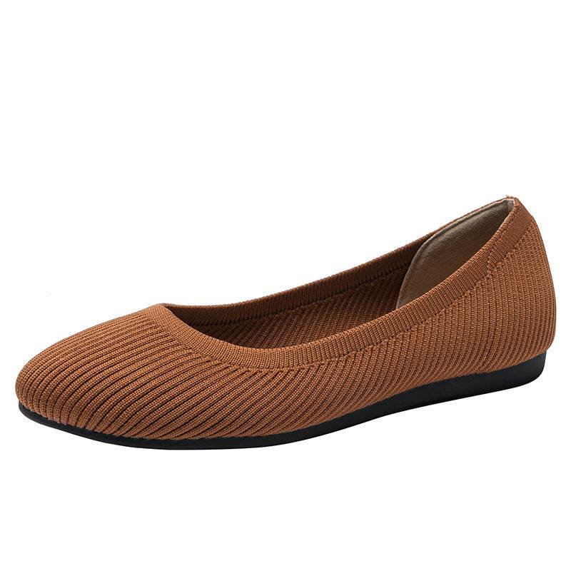 Round Toe Shallow Mouth Fabric Flat Knitted Soft Bottom Boat Shoes - Mubimart