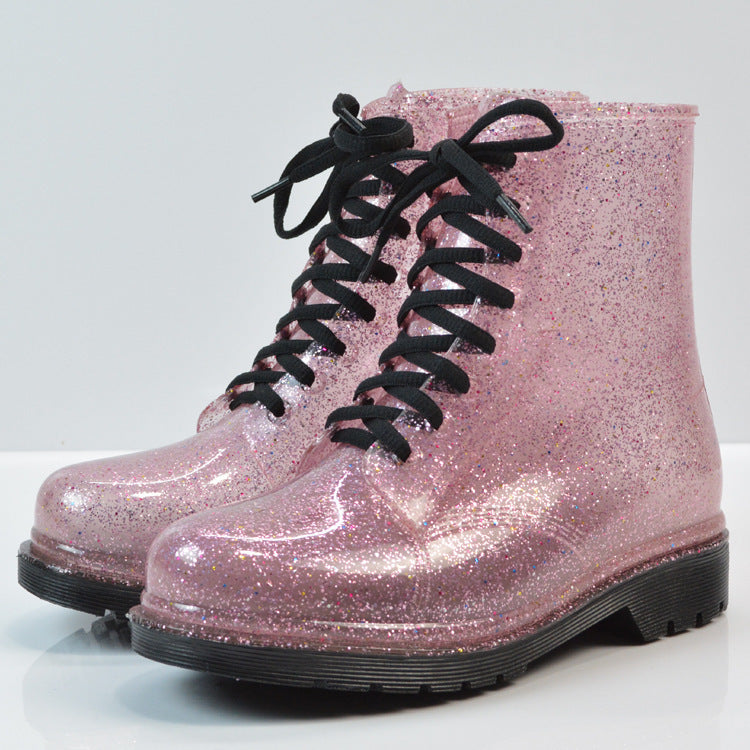 Transparent glitter rain boots