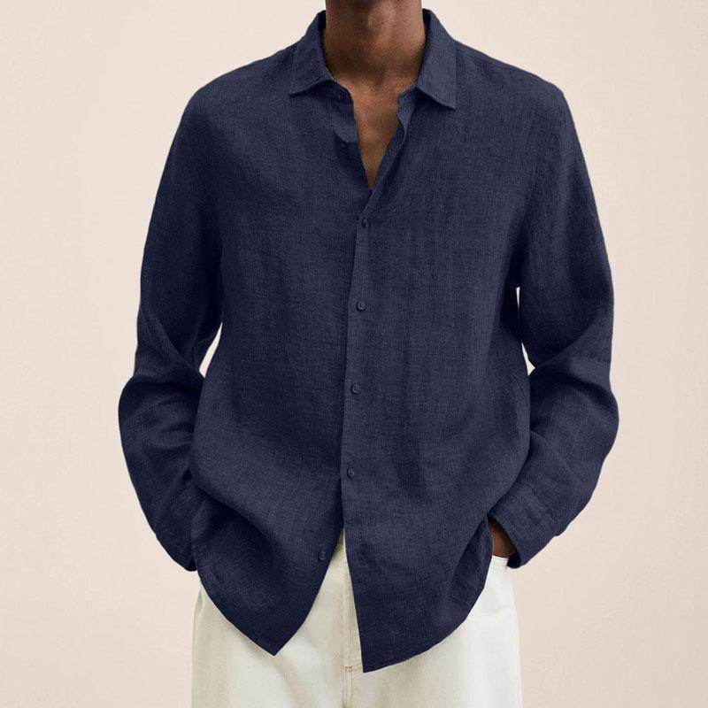 Long Sleeve Lapel Shirt Men's Loose Button Cardigan Sshirt Top Mens Clothing - Mubimart