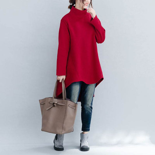 Large size turtleneck bottoming shirt women's long irregular sweater dress - Mubimart
