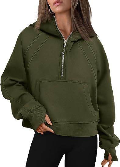 Zipper Hoodies Sweatshirts With Pocket Loose Sport Tops Long Sleeve Pullover Sweaters Winter Fall Outfits Women Clothing - Mubimart
