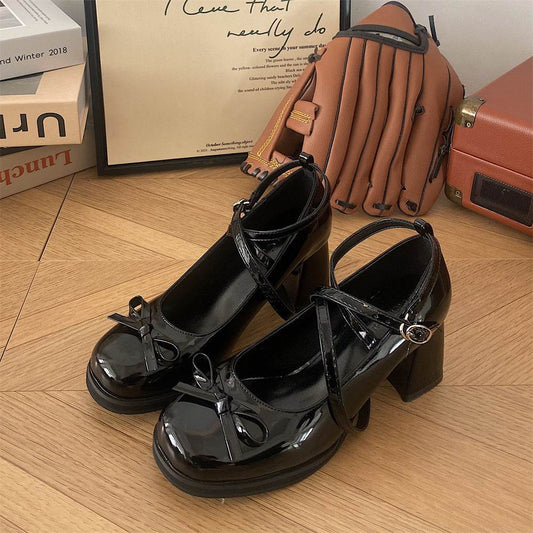 Women's Cross Mary Jane Bow High Heels - Mubimart