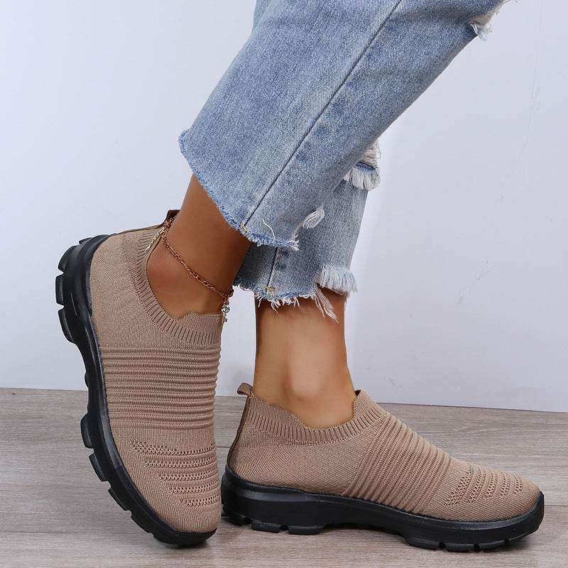 Knit Sock Shoes Women Comfortable Breathable Flats Shoes Walking Running Sneakers - Mubimart