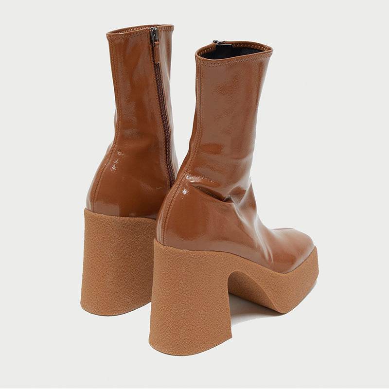Square Toe Platform Platform High Heel Boots - Mubimart