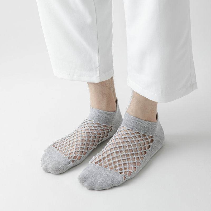 Men's Fashion Solid Color Low-cut Mesh Sweat-absorbing Cotton Socks - Mubimart