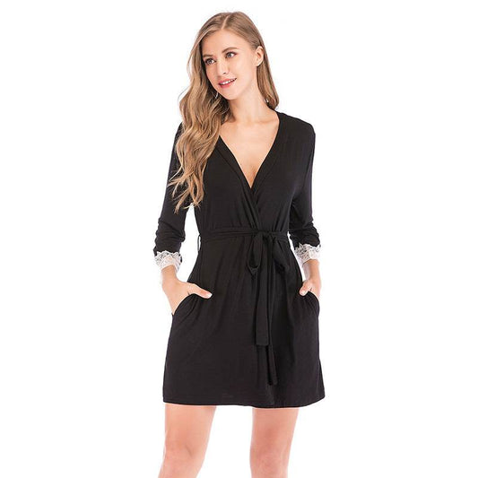 Ladies Cardigan Bathrobe Nightgown Thin Modal Fabric Nightgown - Mubimart