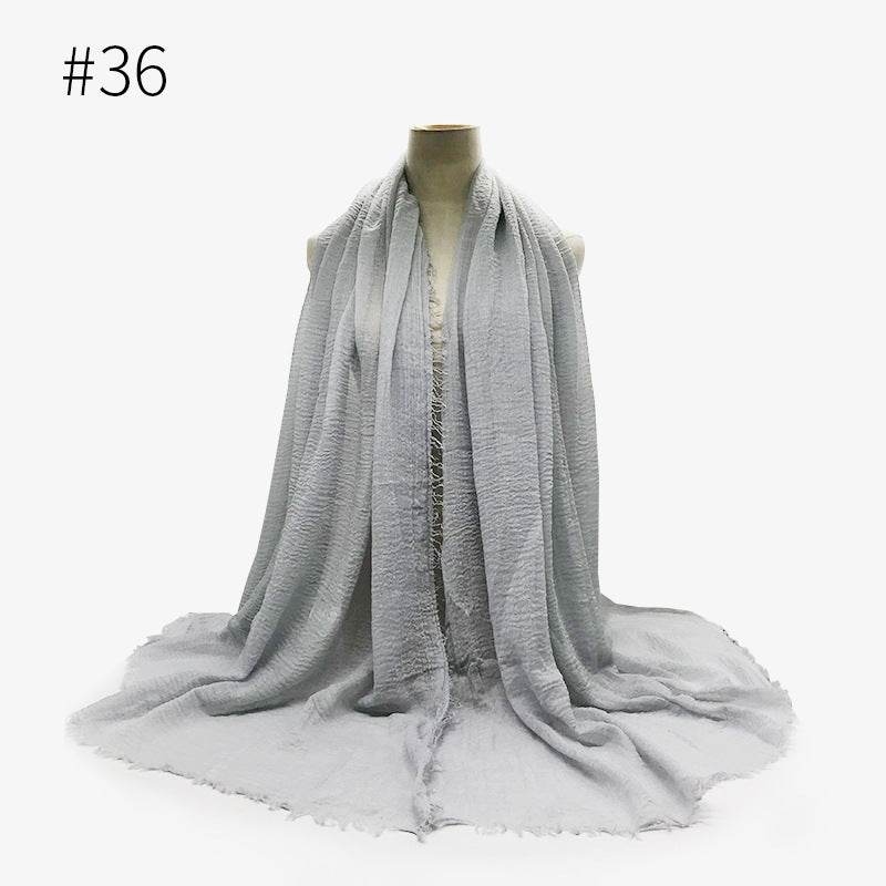 Bubble plain Scarf / cotton scarf fringes women soft solid hijab popular muffler shawls big Pashmina wrap hijab - Mubimart