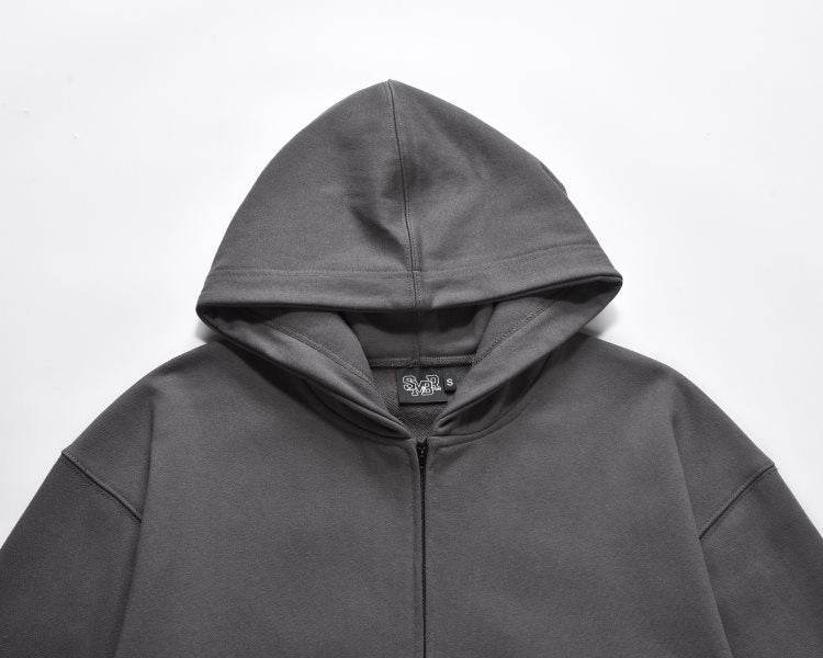 Solid Color BASIC 350g Terry Zipper Hoodie Sweater - Mubimart