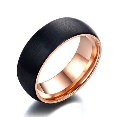 Hot sale Fashion Mens Black Stainless steel Ring With Rose Gold Color Male Ring 8mm Wedding Jewelry Dropshipping - Mubimart