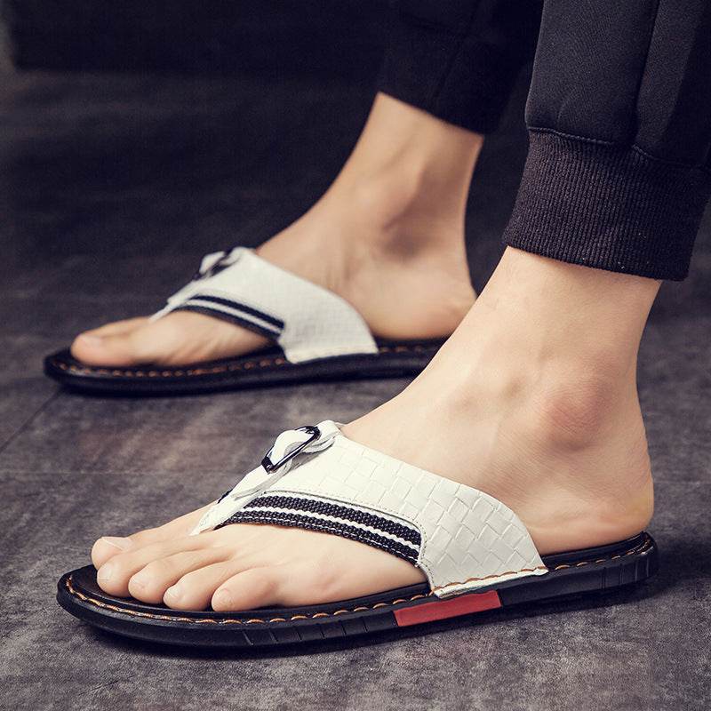 Leather Non-slip Slippers Men Outdoor Flip Flops Sandals - Mubimart