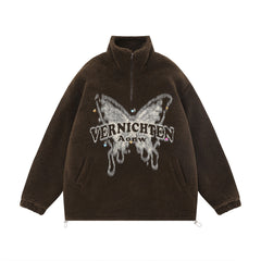 Butterfly Print Lamb Wool Sweatshirt Men