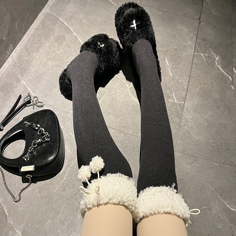 Lamb's Wool Black Knee-high Socks - Mubimart -  