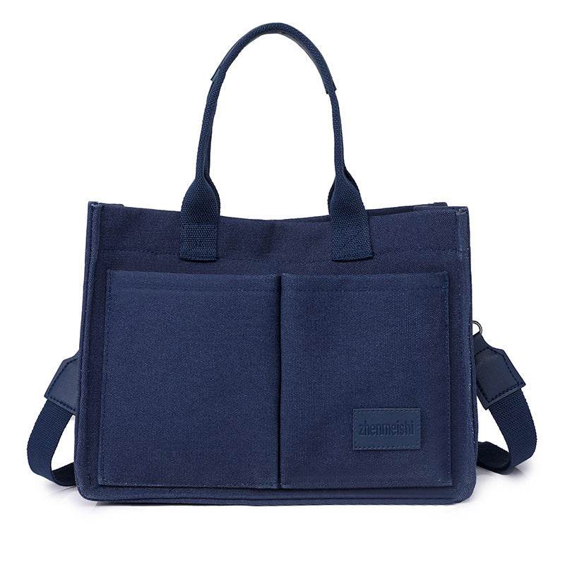 Casual Daily Canvas Tote Shoulder Bags Women Mommy Bag Large Capacity Messenger Multi Pocket Crossbody Chic Reusable Hand Bag - Mubimart