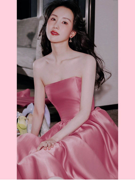 Tube Top Formal Satin Dress - Mubimart