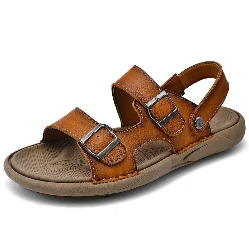 Double Breasted Leather Breathable Beach Sandals - Mubimart
