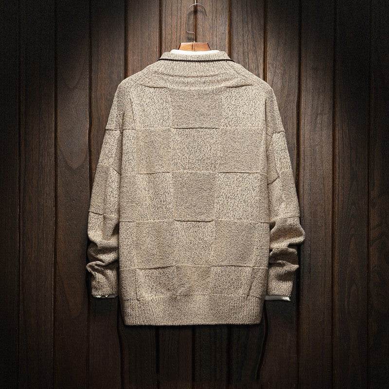Men's Half Turtleneck Checkered Sweater Fat People Plus Size - Mubimart
