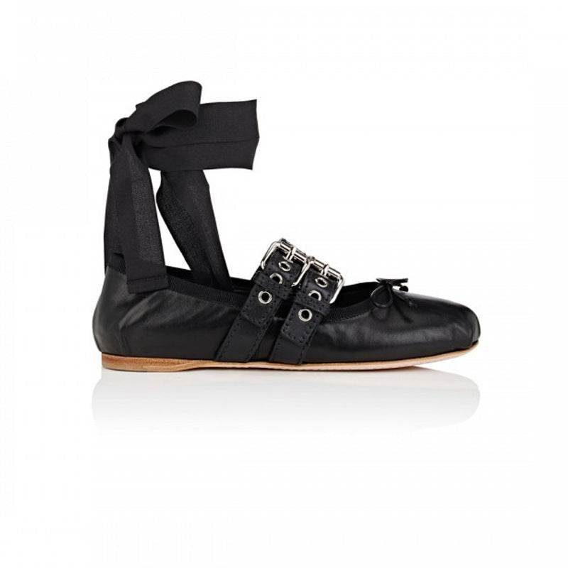 Ballet flats with round head belt buckle - Mubimart