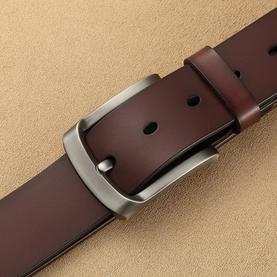 Pure Leather Pin Buckle Belt for Middle Aged