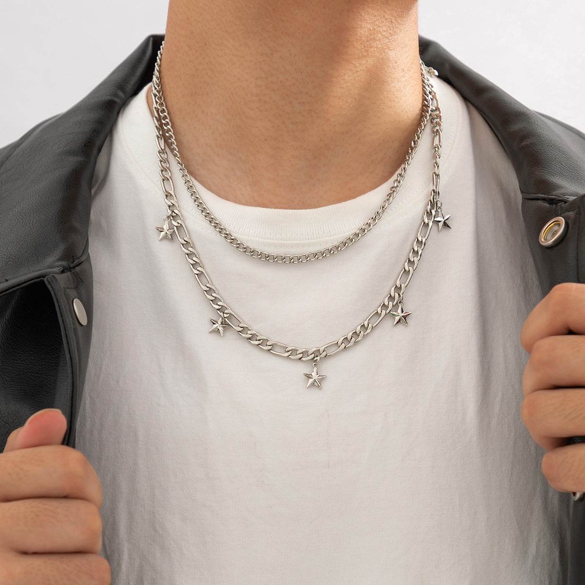 Mens Fashion Simple Pentagram Pendant Necklace - Mubimart