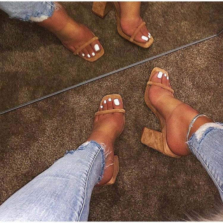 Transparent Upper Block Heel High Heel Sandals - Mubimart
