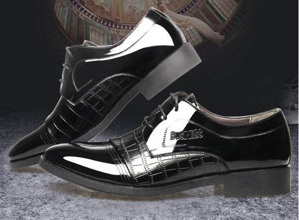 pattern autumn men's pointed business dress shoes leather men's shoes single shoes shoes men - Mubimart