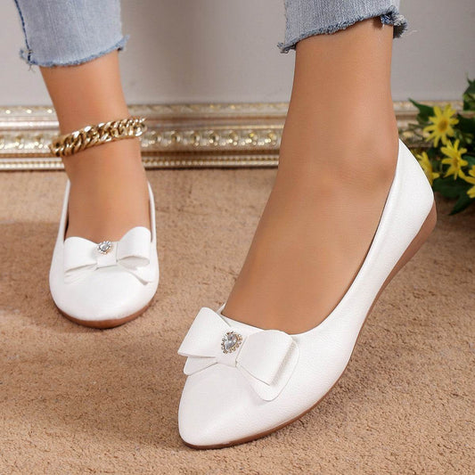Bowknot Flats Shoes Fashion Casual Pointed Toe Loafers For Women Lazy Shoes - Mubimart