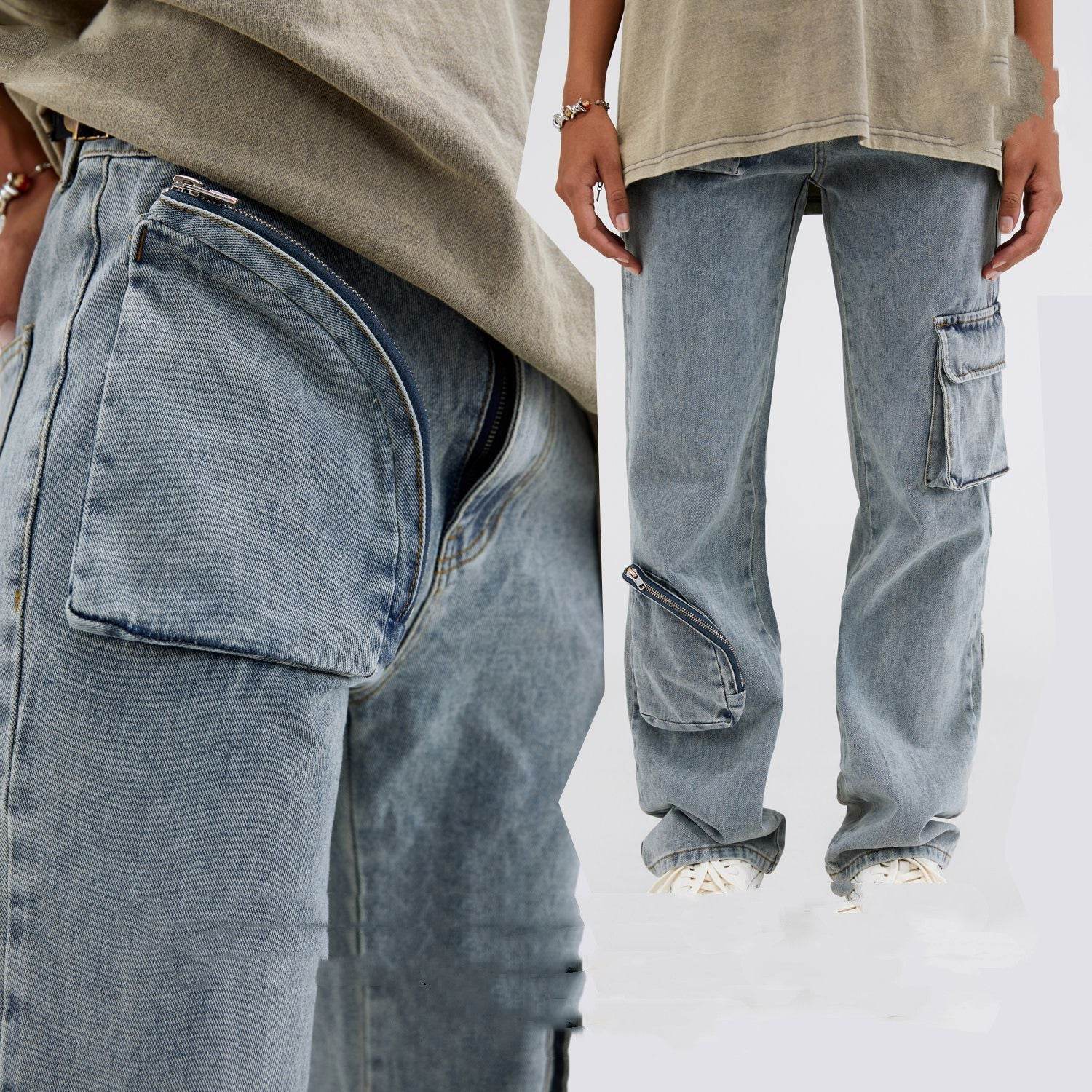 Mens Fashion Casual Loose Straight Jeans - Mubimart
