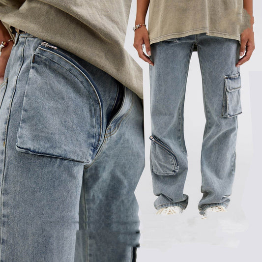Mens Fashion Casual Loose Straight Jeans - Mubimart