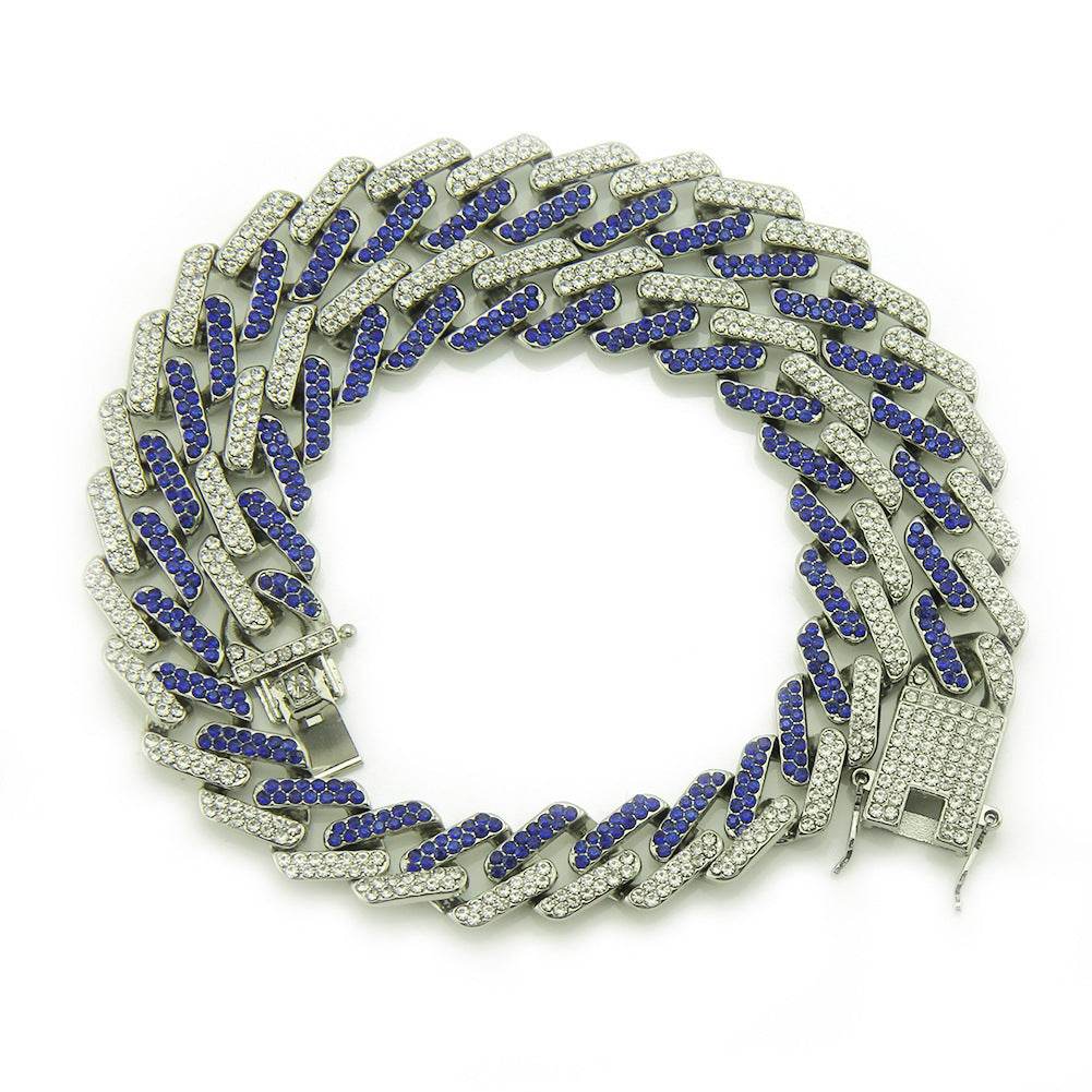 Mens Fashion With Colored Diamonds Geometric Square Cuban Chain Necklace - Mubimart