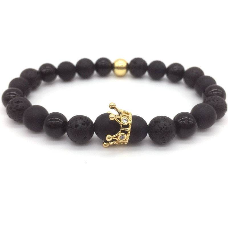 Hot Trendy Lava Stone Pave CZ Imperial Crown And Helmet Charm Bracelet For Men Or Women Bracelet Jewelry Pulseira hombres - Mubimart
