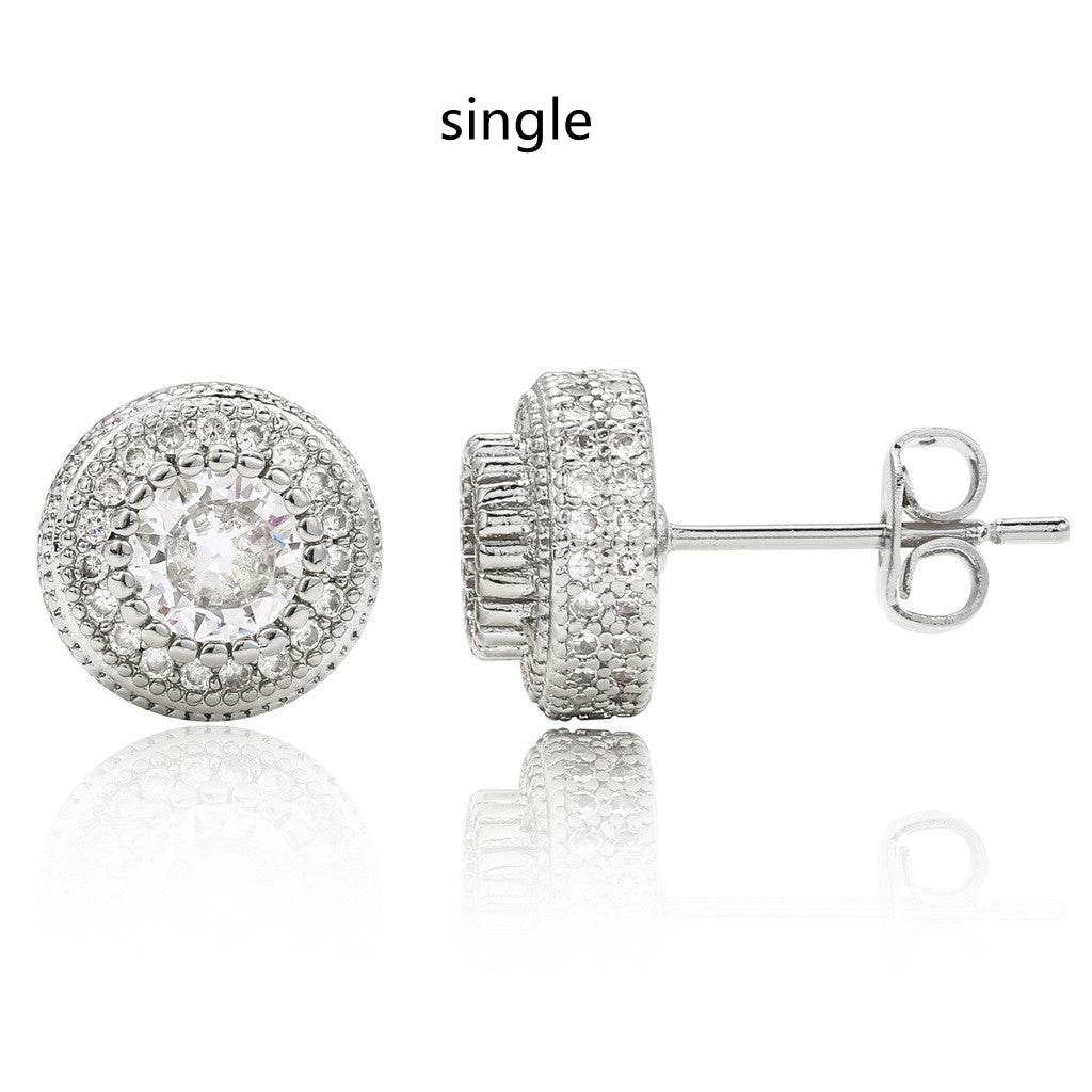 Hip Hop Round Full Zircon Earrings Rose Gold For Men And Women - Mubimart