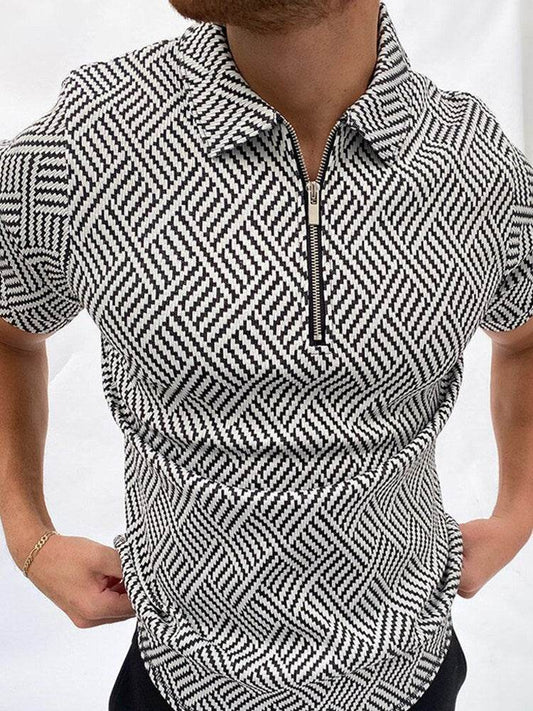 POLO Polo Shirt Zipper Check Men's T-shirt - Mubimart