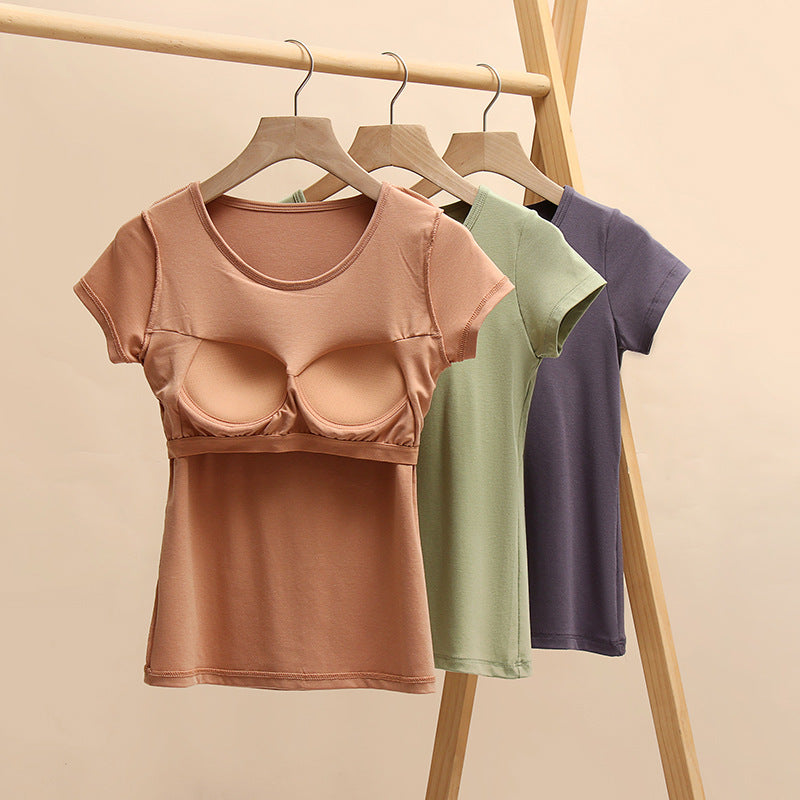 Short-sleeved T-shirt With Chest Pad Bra Home Wear - Mubimart - T-shirt bra 