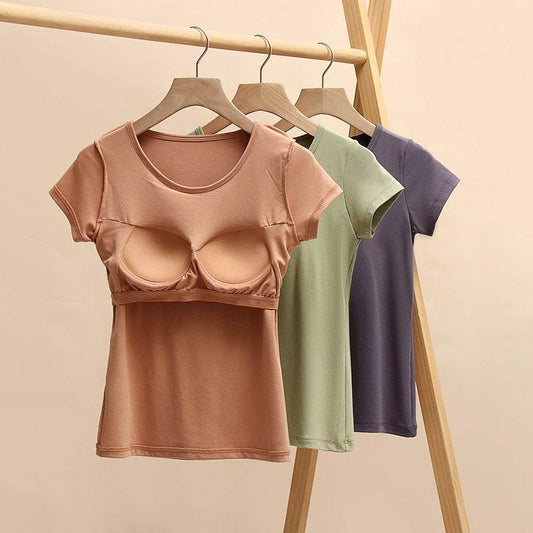 Short-sleeved T-shirt With Chest Pad Bra Home Wear - Mubimart
