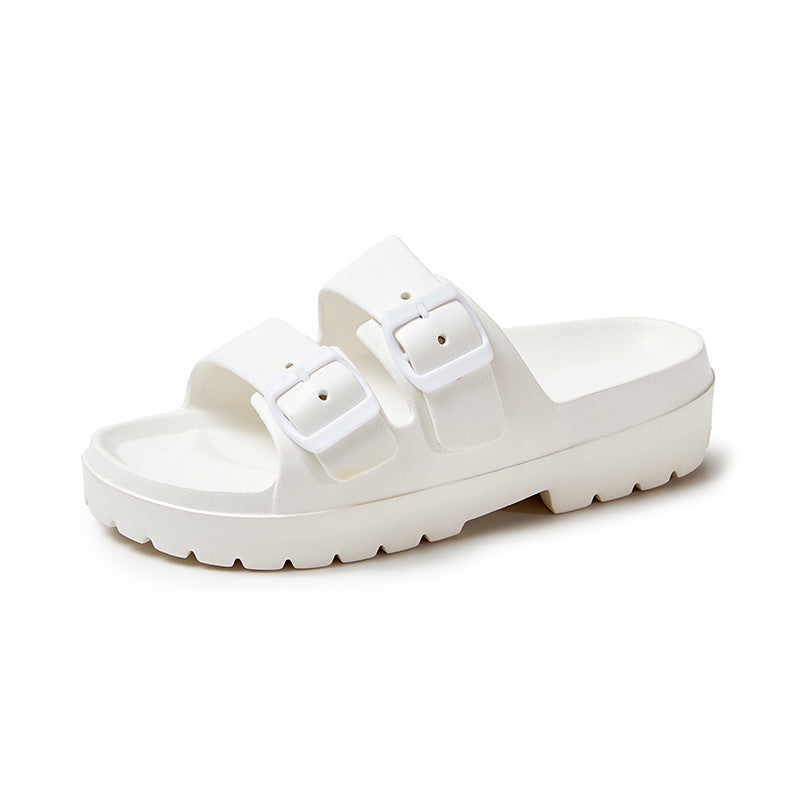 Fashion Double Buckle Slippers Summer Platform Garden Beach Shoes Casual Non-slip Floor Bathroom Home Slipper For Women - Mubimart -  